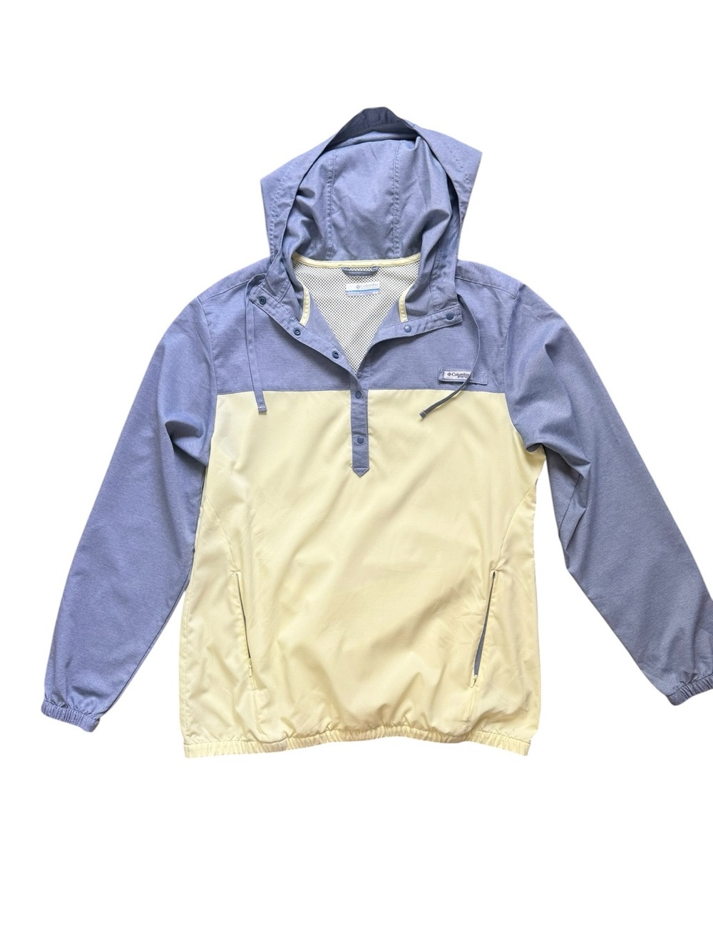 Columbia PFG Hooded Anorak Windbreaker Jacket Blue Yellow Medium M - Picture 2 of 16